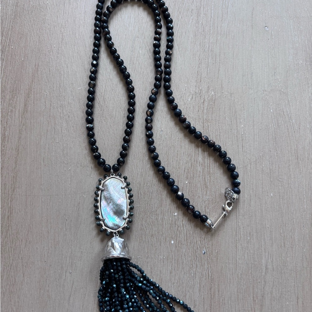 Kendra Scott Tatiana Black Beaded Necklace w/Mother of Pearl Pendant and Tassel